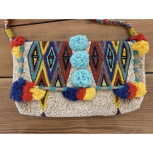 Anthropologie Imayin Handmade Seed Beads Beaded Convertible Crossbody Bag - Picture 6 of 9